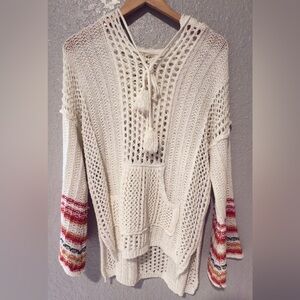 POL Cream Knit Sweater with Colorful Stripes